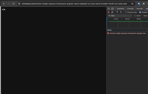 A screenshot of a web browser displaying a 410 error page for a specific URL.