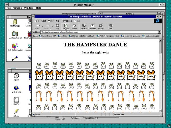 A vintage screenshot of the 'Hampster Dance' website displayed in an old version of Microsoft Internet Explorer.