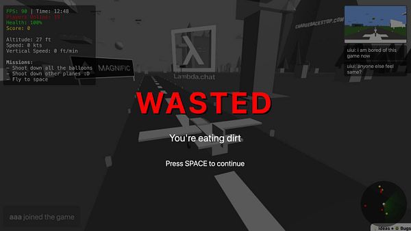 The image displays a game over screen from a flight simulation game.