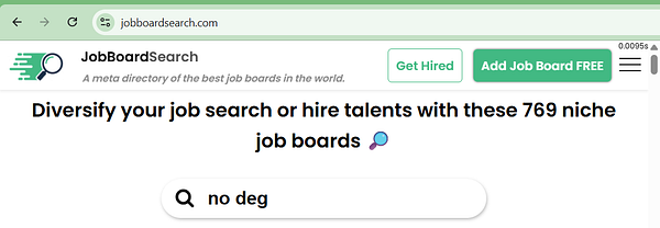 Screenshot of a job search website displaying various job listings with filtering and navigation options.