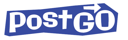 Logo variations for PostGo with different color schemes and styles.