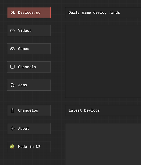 The image displays a user interface for a game development platform with a sidebar menu and a main content area.