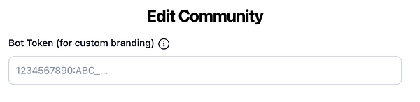 The image displays a user interface for editing a Telegram community's settings.