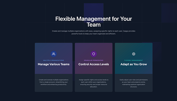 The image features a modern web design layout for a landing page promoting Capgo's team management features.
